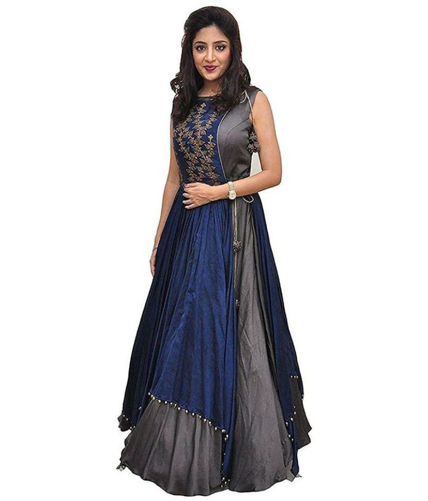 RRF Apparel Blue and Grey Bangalore Silk Anarkali SemiStitched Suit