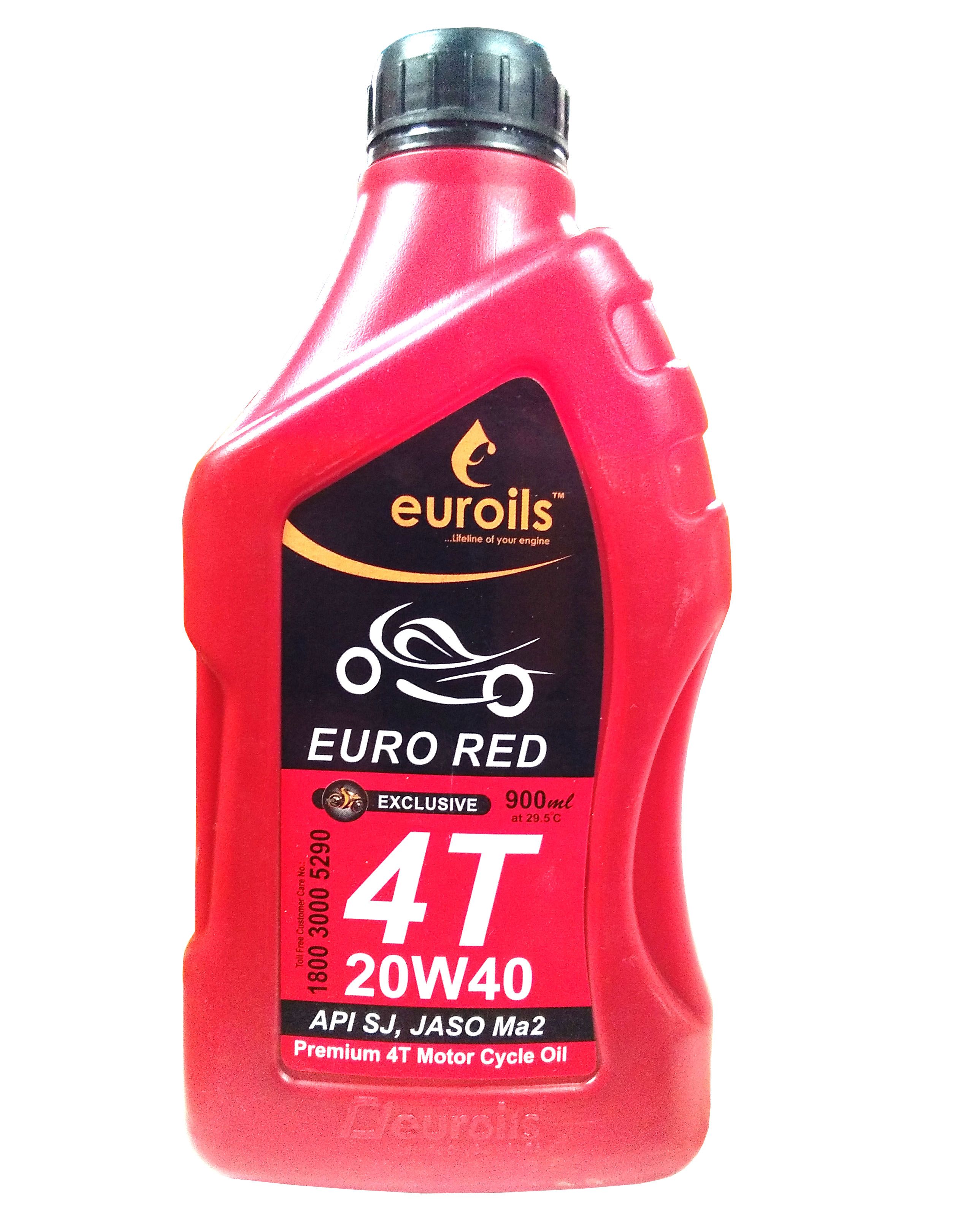 Euroils Euro Red 4T SAE 20W 40 JASO MA2 API SJ Engine Oil For Bike Euroils Euro Red 4T SAE 20W 40 JASO MA2 API SJ Engine Oil For Bike Scooty 900ML