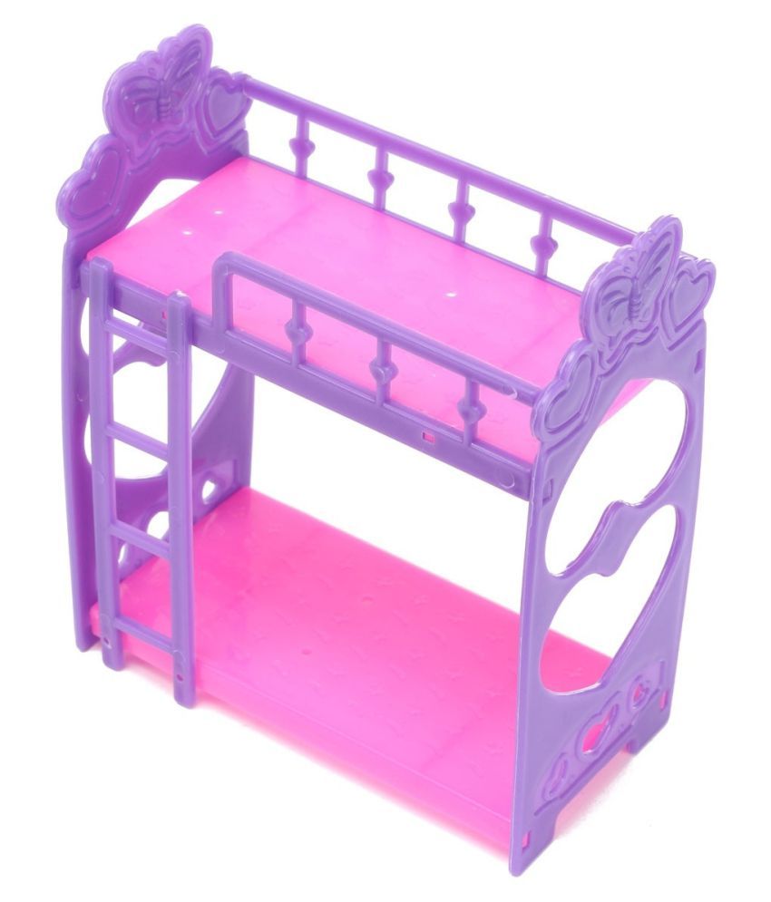 Plastic Miniature Double Bed Toy Furniture For Dollhouse Barbie Doll