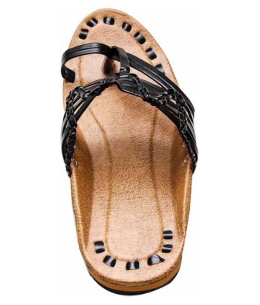 Panwar Enterprises Black Kolhapuri Chappal - Buy Panwar Enterprises Black Kolhapuri Chappal 