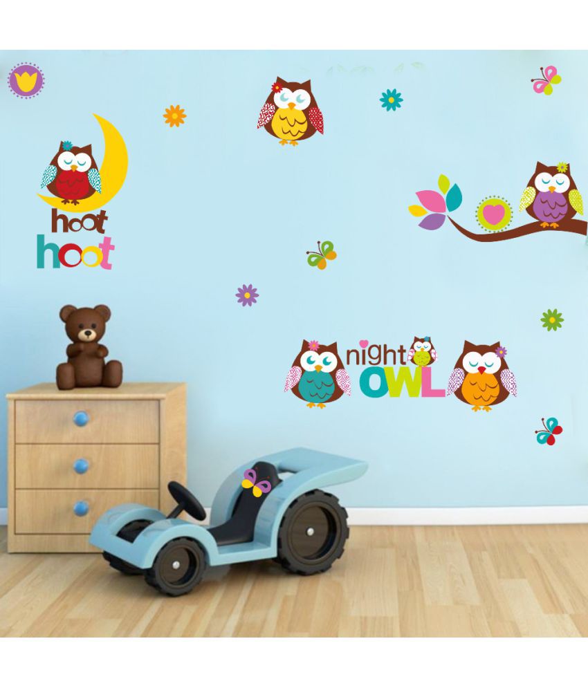     			Decor Villa Owl family PVC Multicolour Wall Sticker - Pack of 1