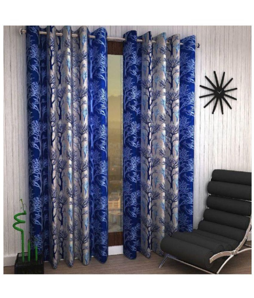     			Tanishka Fabs Floral Semi-Transparent Eyelet Curtain 5 ft ( Pack of 2 ) - Blue