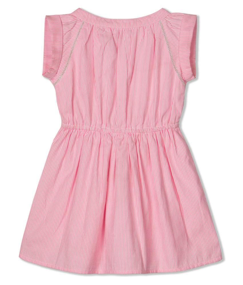 Budding Bees Girls Pink Striped Embroidered Dress - Buy Budding Bees ...