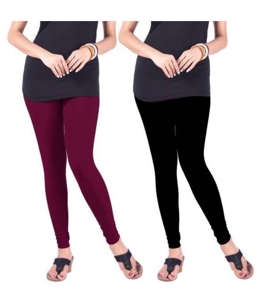 Crossfeet Women Girl Stylish Legging Black Maroon (Combo Pack of 2 ...