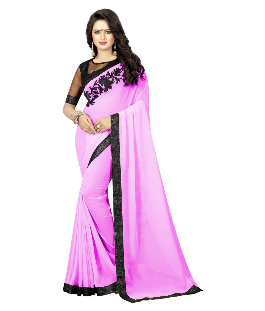 Priya Fashion Pink and Purple Georgette Saree - Buy Priya Fashion Pink ...