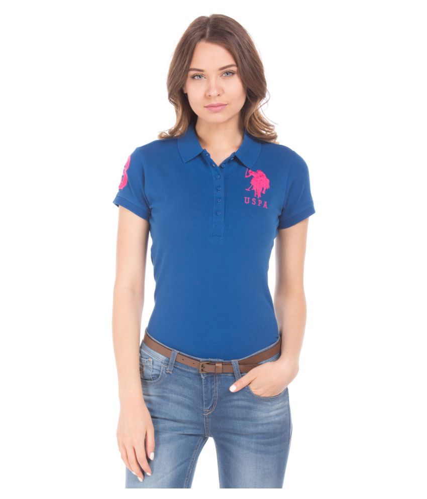 Buy U S Polo  Assn Cotton Lycra Blue  Polos  Online at Best 