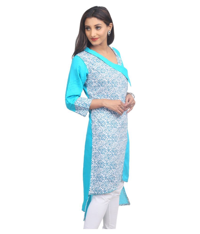 Priyaz Blue Cotton High Low Hemline Kurti - Buy Priyaz Blue Cotton High Low Hemline Kurti Online 