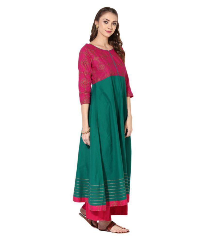 ZOEYAM'S Green Cotton Anarkali Kurti Buy ZOEYAM'S Green Cotton