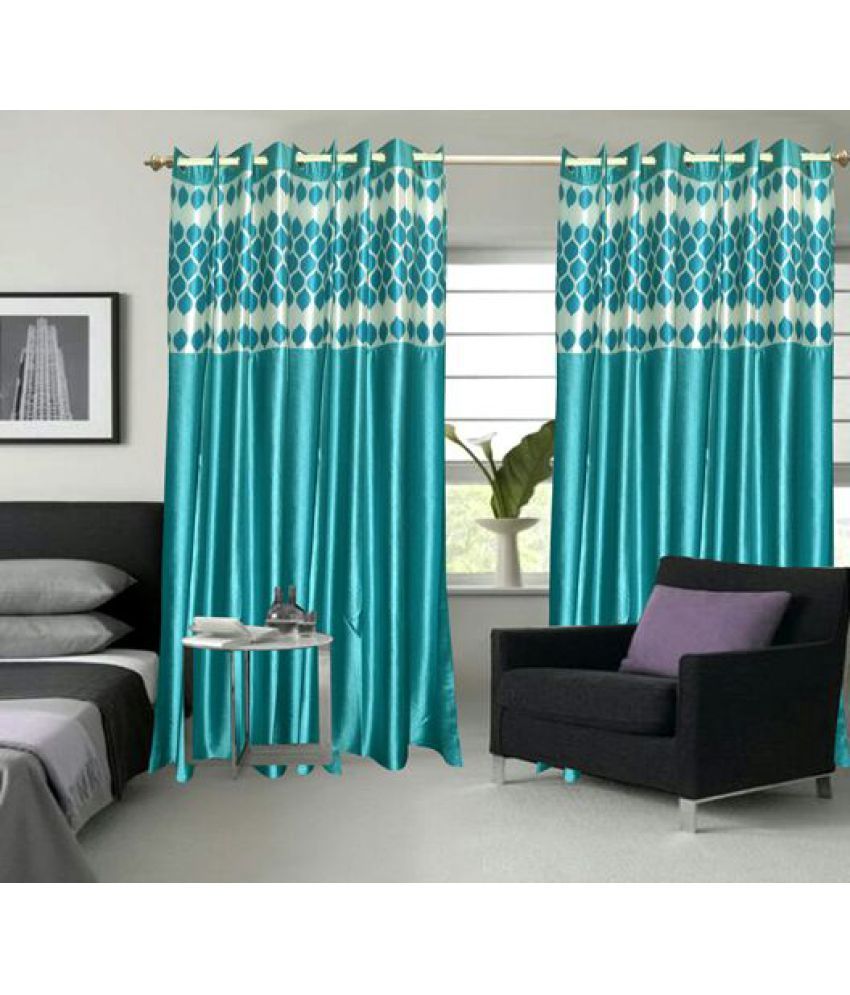 Sk International Single Door Eyelet Curtains Printed Light Blue