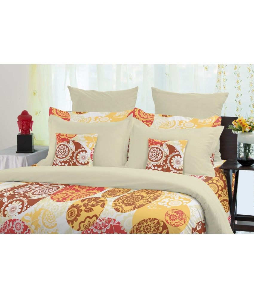 Welhome by Welspun MultiColour Cotton Double Bed Sheet with 2 Pillow