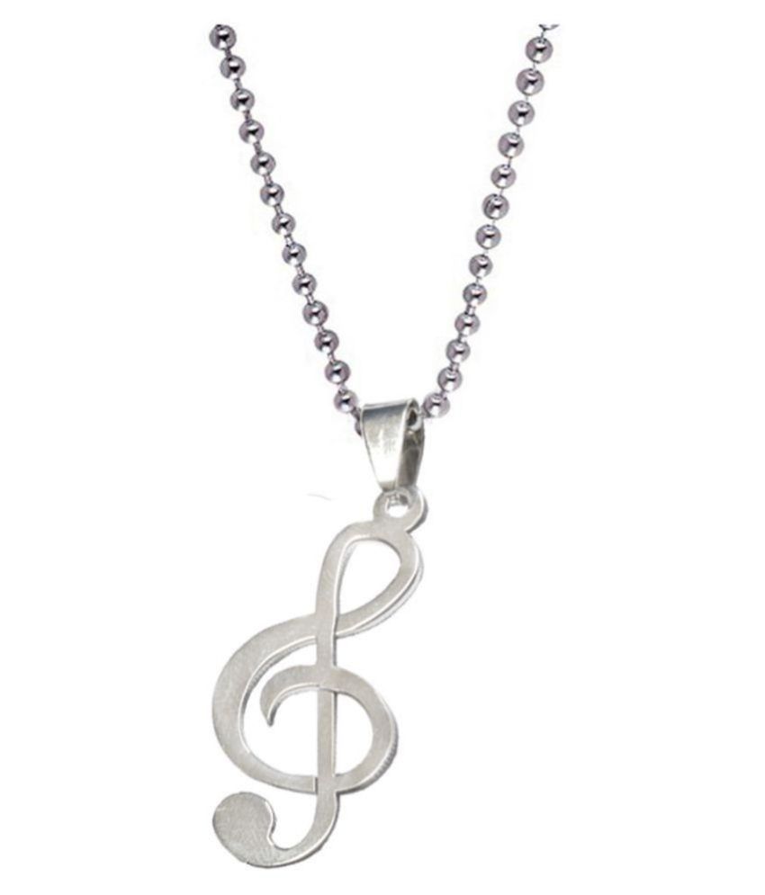 Men Style Treble Clef Music Note Silver Stainless Steel Necklace ...