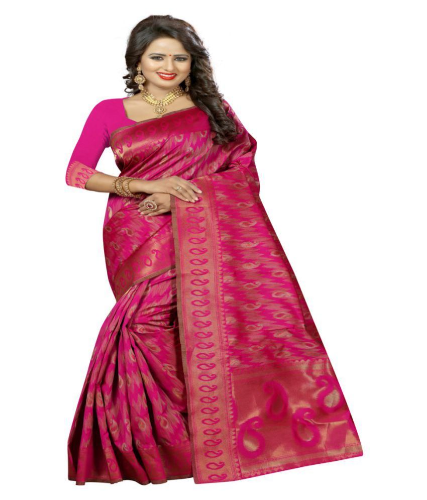 ShreeFashionistaa Red and Pink Kanchipuram Saree - Buy ...