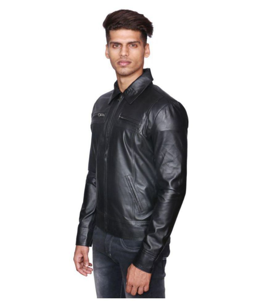 MOZRI Black Leather Jacket - Buy MOZRI Black Leather Jacket Online at ...