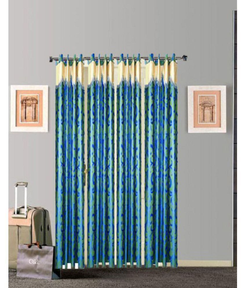     			Tidy Set of 4 Door Eyelet Curtains Floral Blue