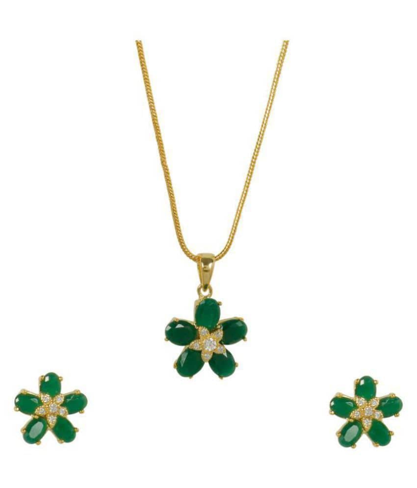 MUCH MORE Jade Stone Work Floral Design Fashion Pendant