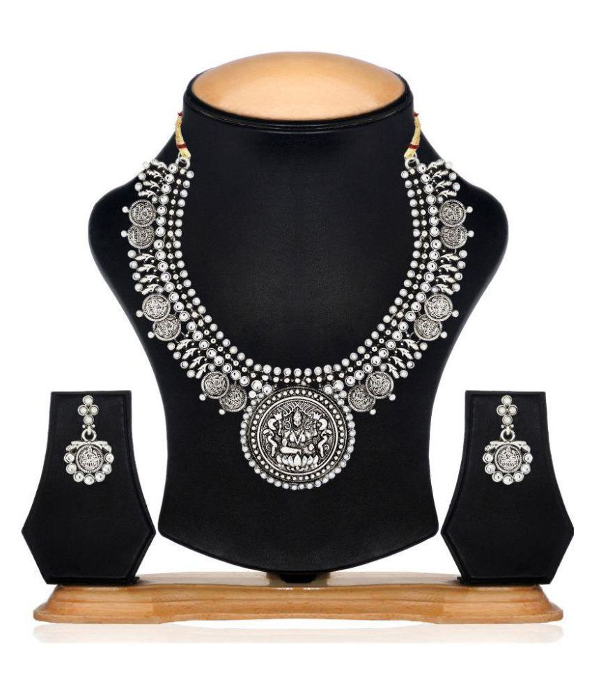 Zaveri Pearls Antique Silver Goddess Temple Necklace Set Zpfk6304 Buy