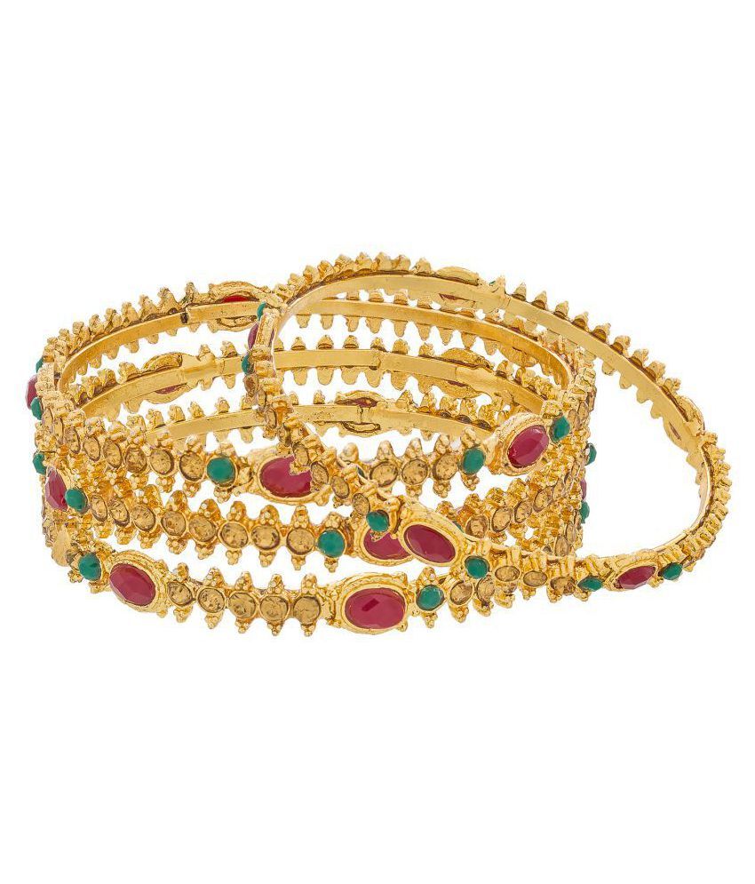Aadita fashion Jewellery Australian Diamonds & Stone Studded Gold Plated Designer Bangles Set