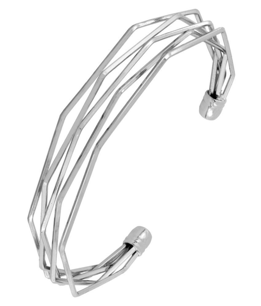     			The Jewelbox Designer Wavy Wire Rhodium Brass Free Size Adjustable Cuff Kada Bangle Bracelet For Women