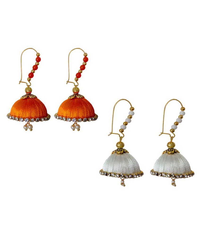 Handmade Silk Thread Orange white Hoop Earring Combo Buy Handmade