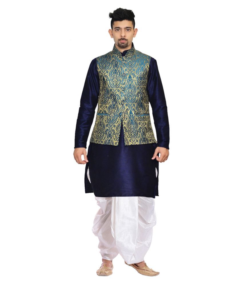 AMG Green Silk Dhoti Kurta Set Pack of 2 - Buy AMG Green Silk Dhoti ...