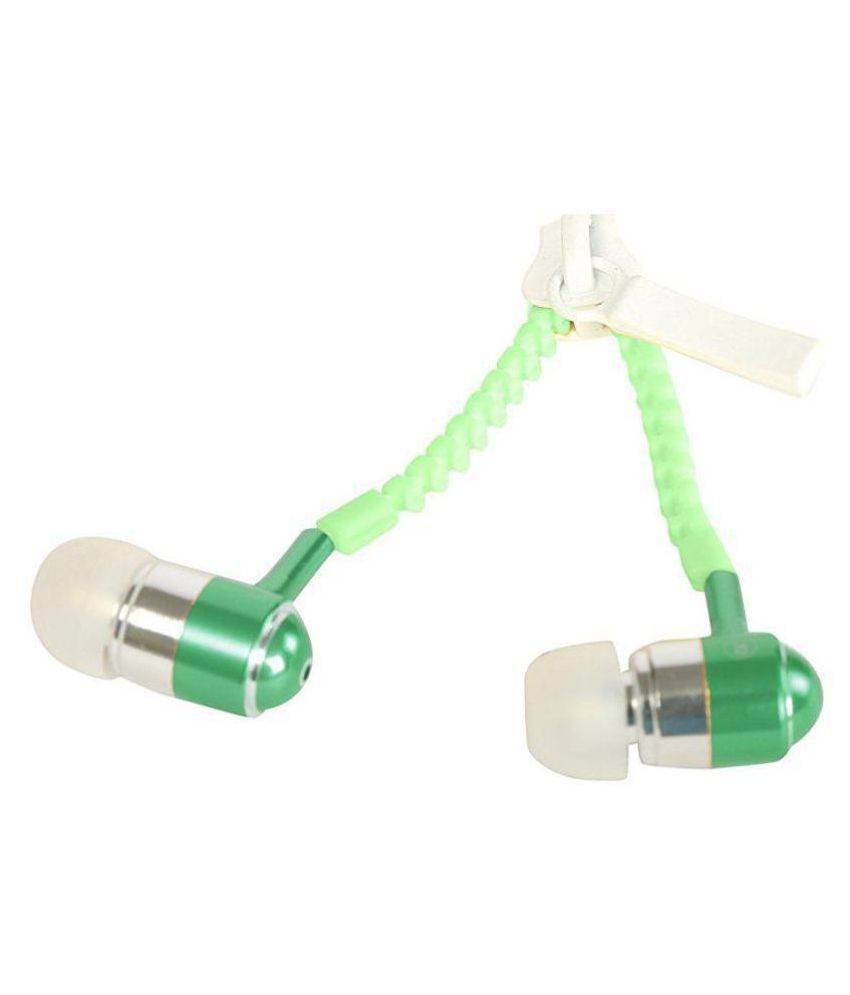 Defloc Glow In Dark Zipper 3.5mm (Green) In Ear Wired Earphones With