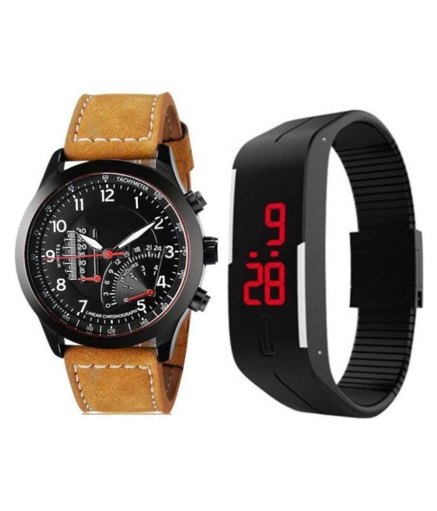 curren tan leather analog watch