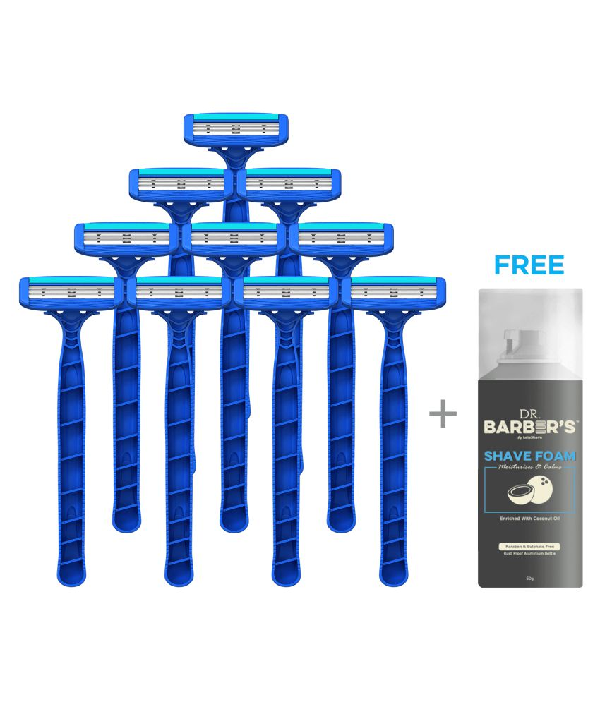 LetsShave Pace 3 Disposable razors Pack of 10 + Free 50gm Shave Foam