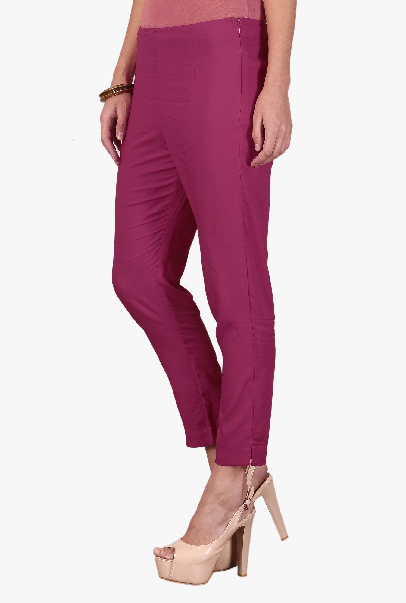 satin pink trousers