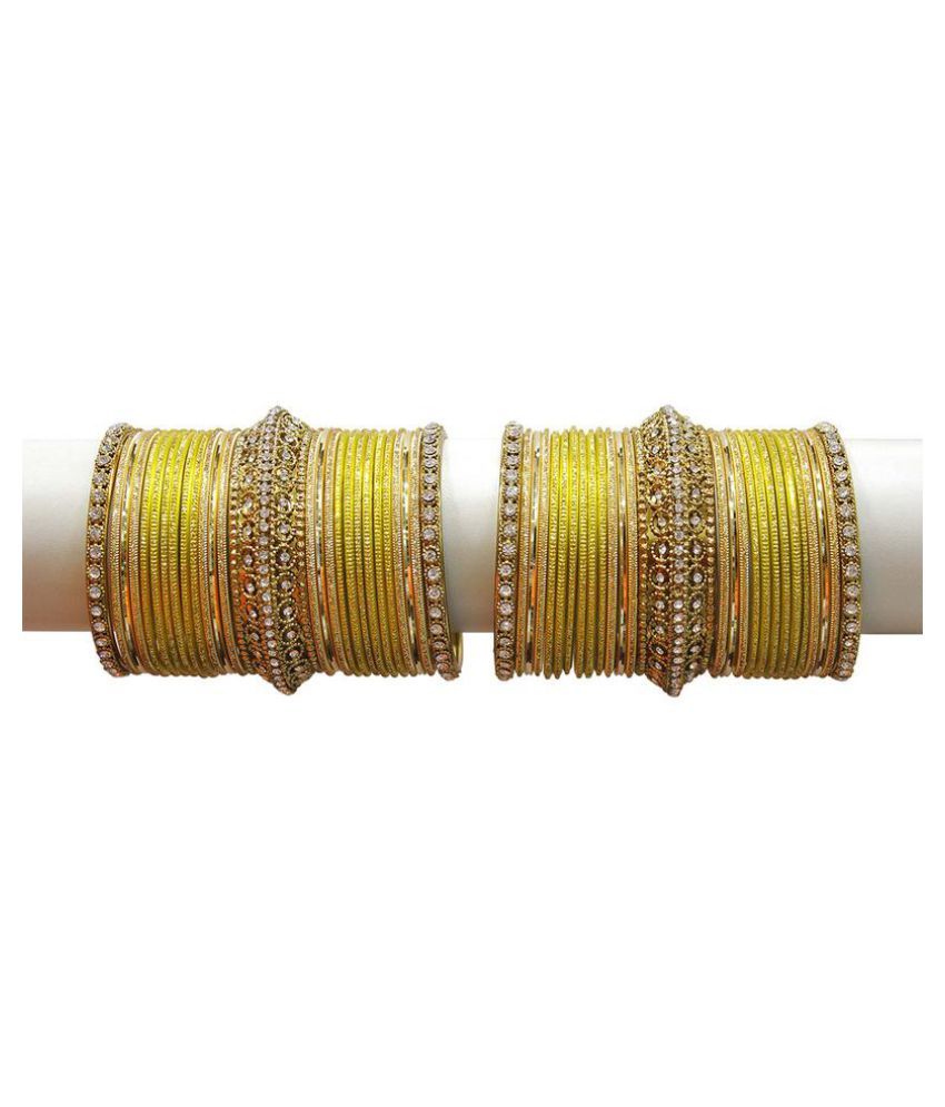 MUCH MORE Designer Yellow Bangles Set with Crystal Stone Buy MUCH MORE