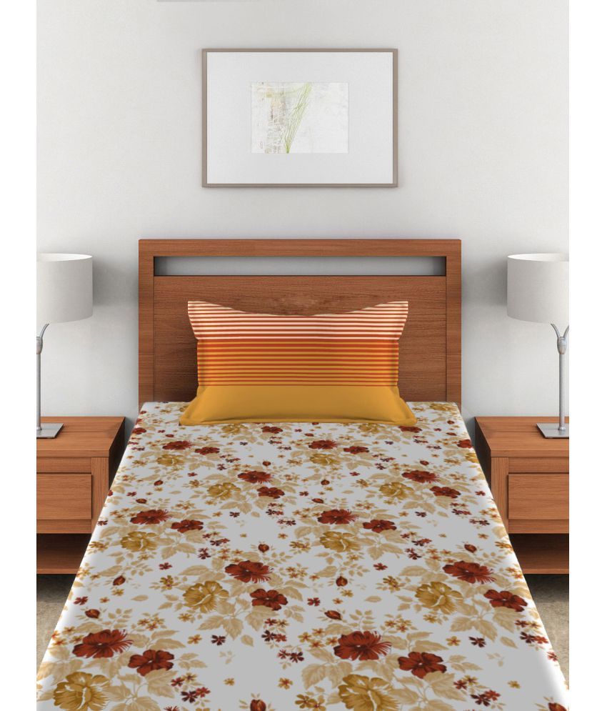 Tangerine Cotton Single Bedsheet with 1 Pillow Cover Buy Tangerine