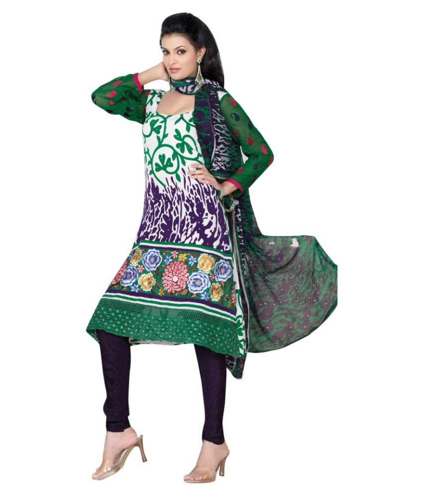 Triveni Green and White Polyester Dress Material - Buy Triveni Green ...