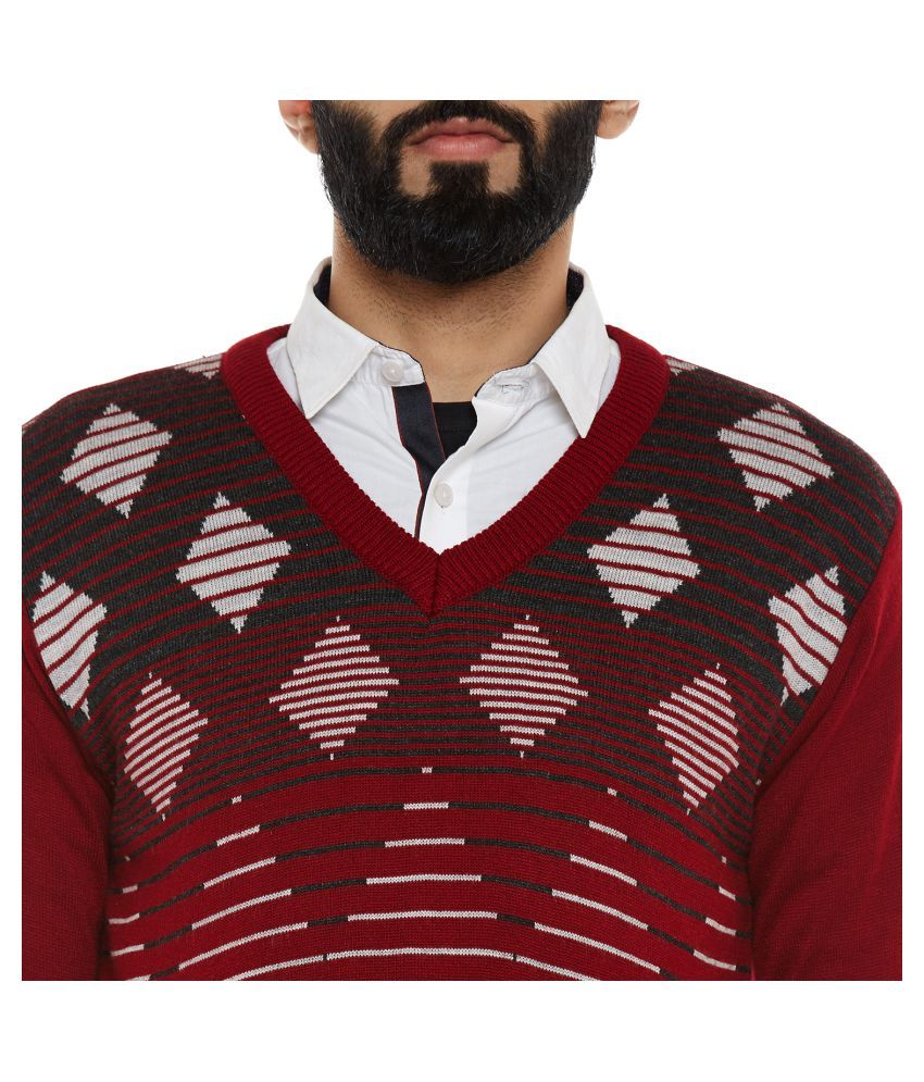 red v neck sweater mens outfit