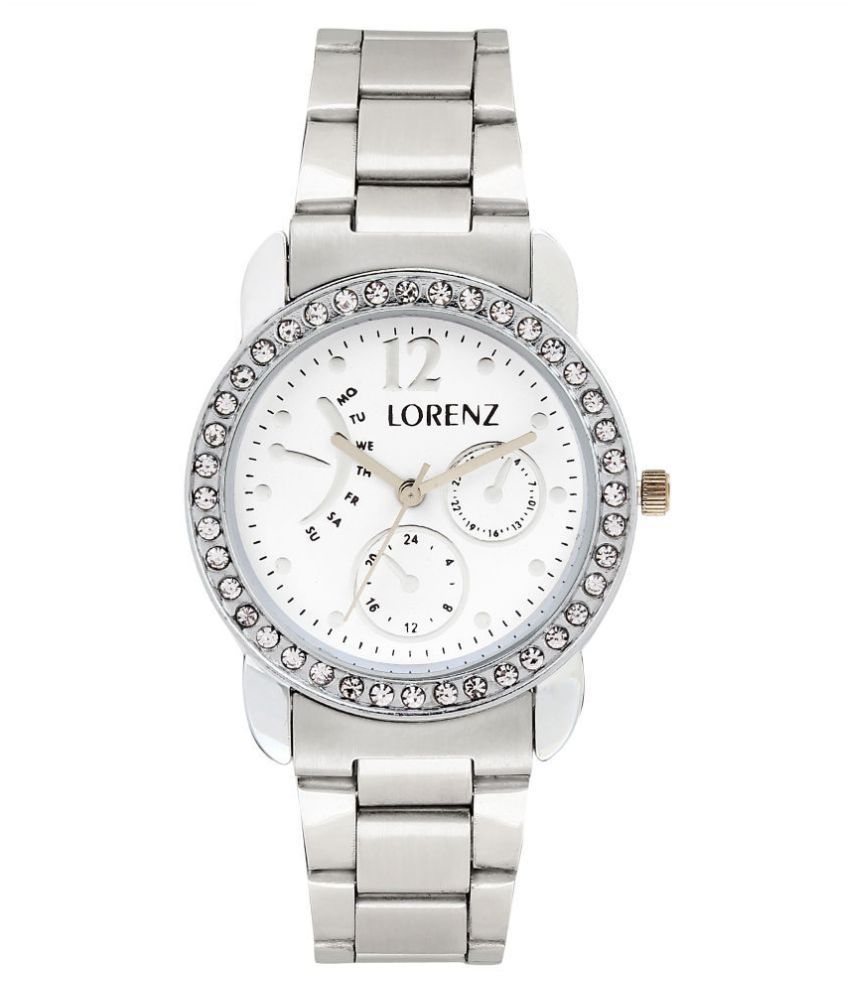    			Lorenz AS-10  New Metallic White Chrono style Dial Casual Analog watch for women and girls