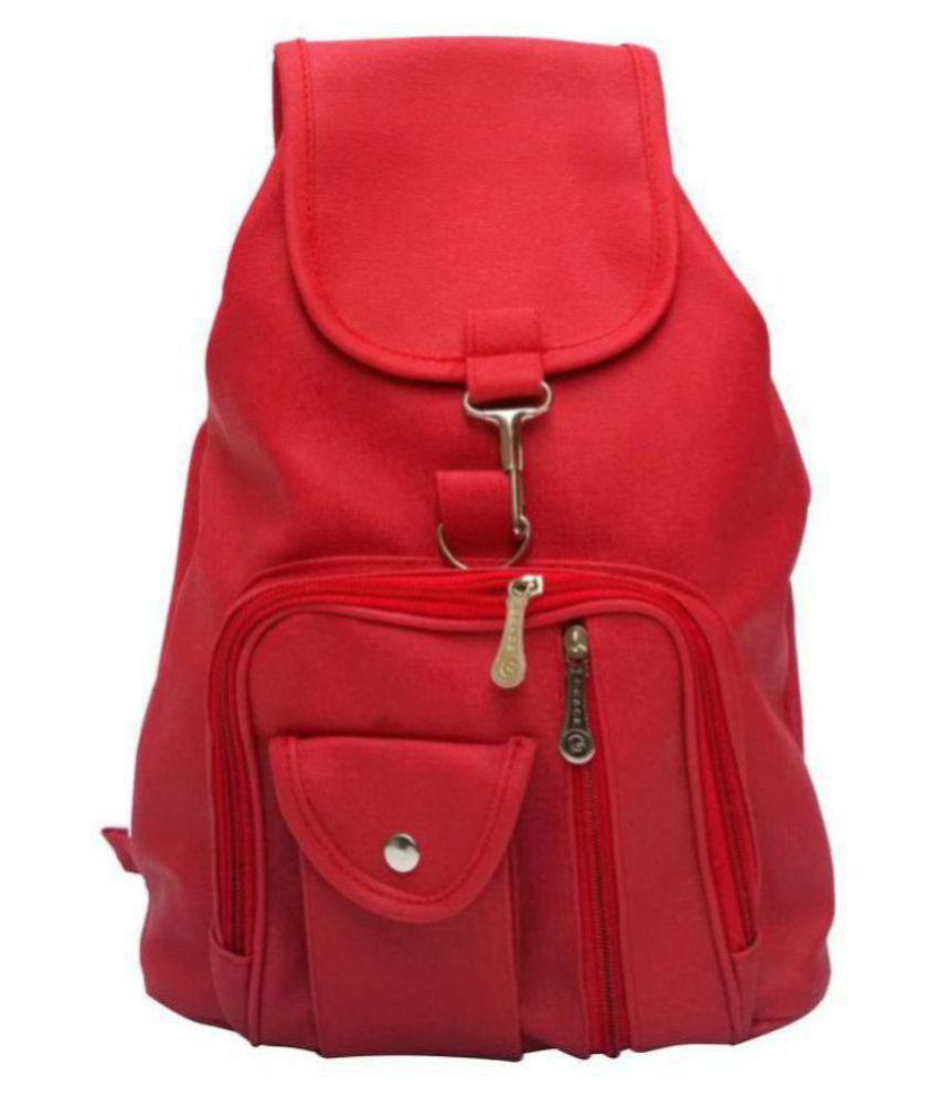 red faux leather backpack