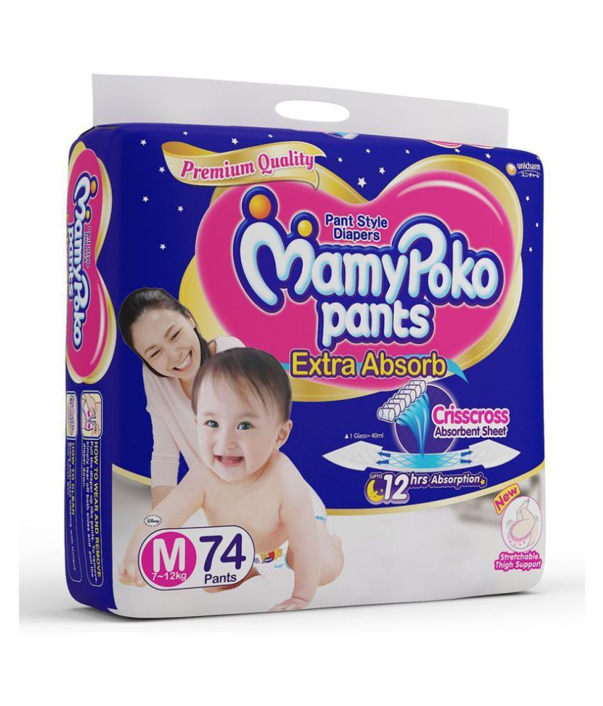 MamyPoko Pants Extra Absorb Diaper-Medium Size, Pack of 74 Diapers (M ...