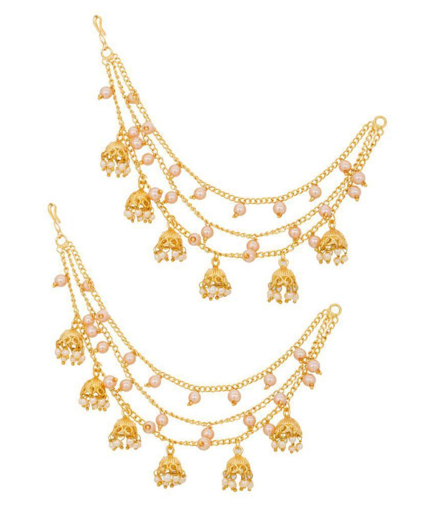 Aadita Gold Plated Long Chain Jhumki Hair Earrings For Women Aadita Gold Plated Long Chain Jhumki Hair Earrings For Women And S
