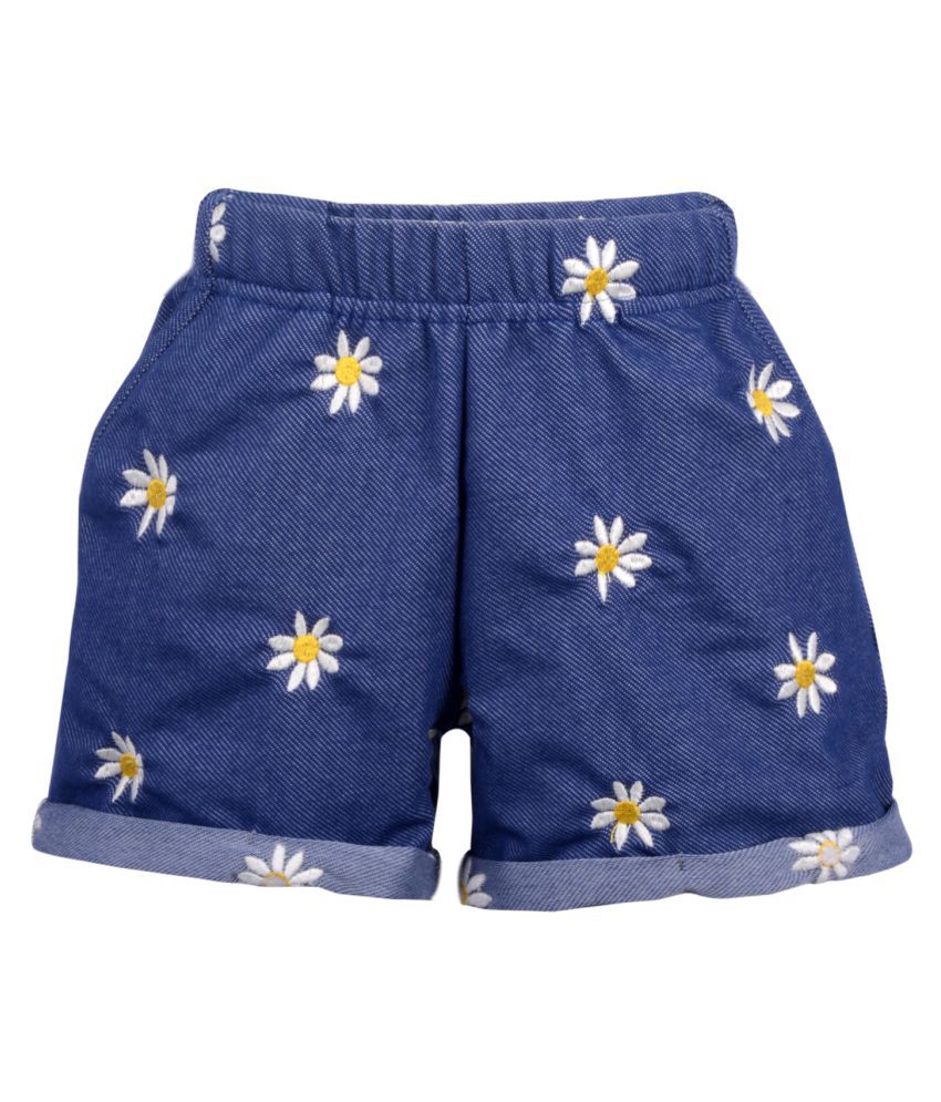     			Teens Culture Girls Flower Embroidered Navy Blue Denim Shorts