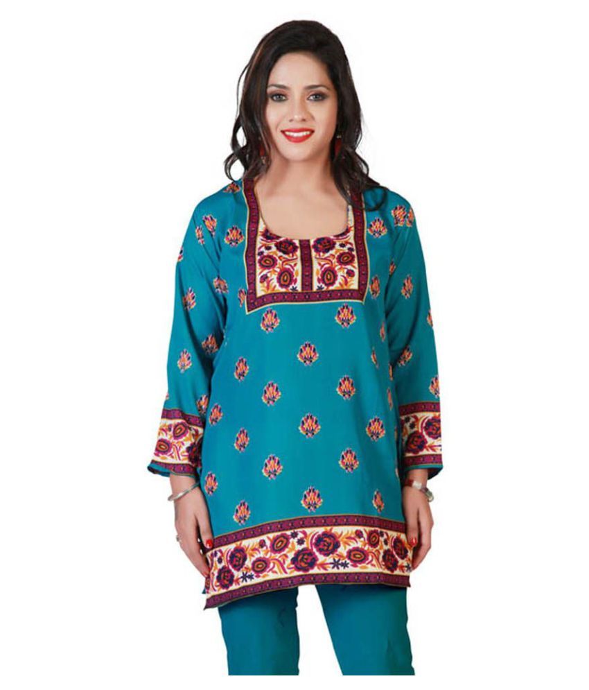 blue crepe printed floral kurti