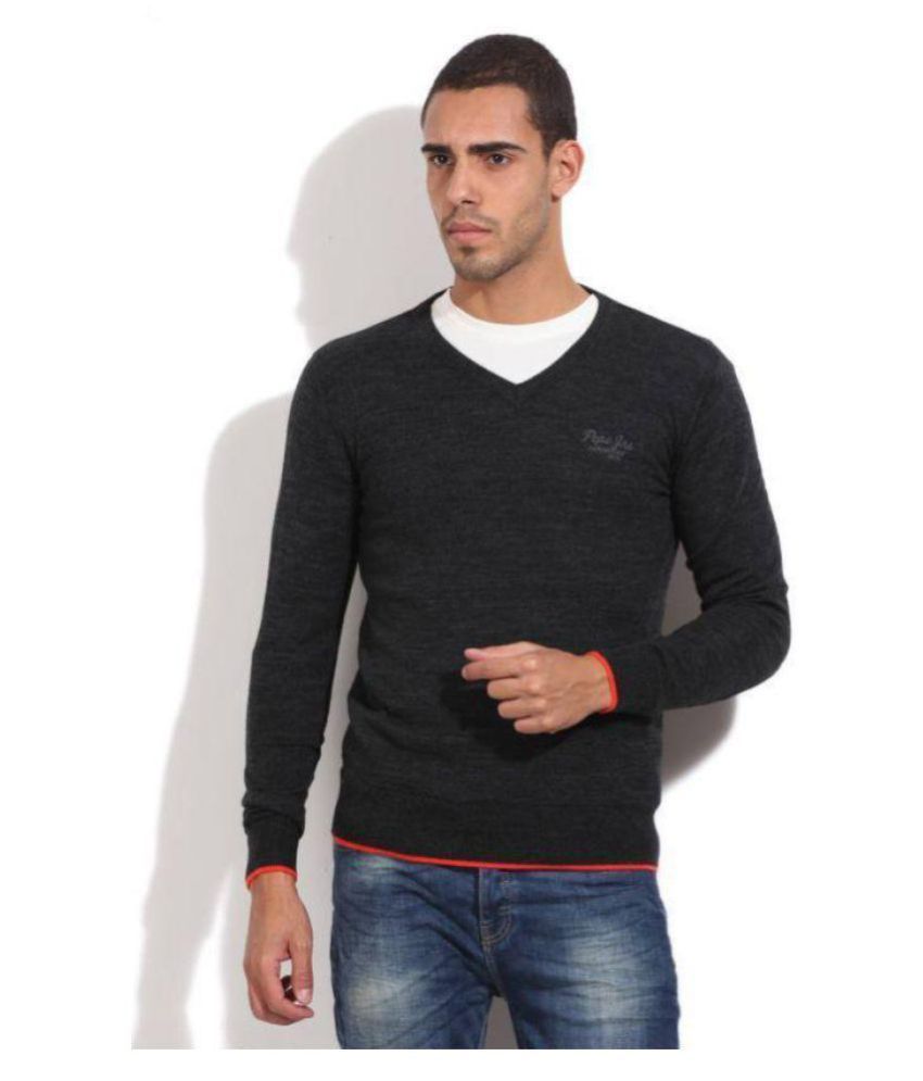 dark grey v neck sweater