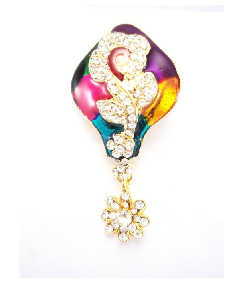 Khubsurat Saree Pin & Brooch, White Stone Stud, Gold Tone Multi Color