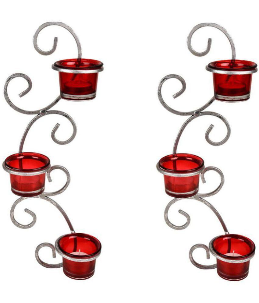     			Hosley Set of 2 Silver Decorative Red Metal Wall Sconce - Pack of 2