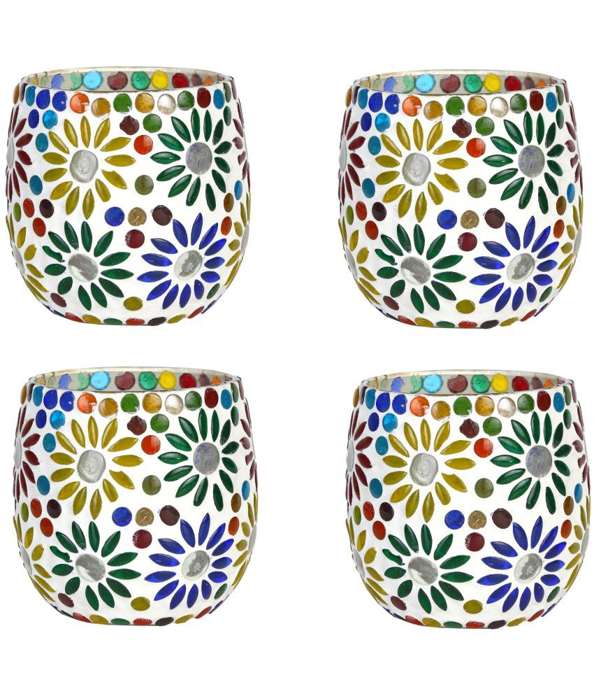     			Somil Multicolour Table Top Glass Tea Light Holder - Pack of 4
