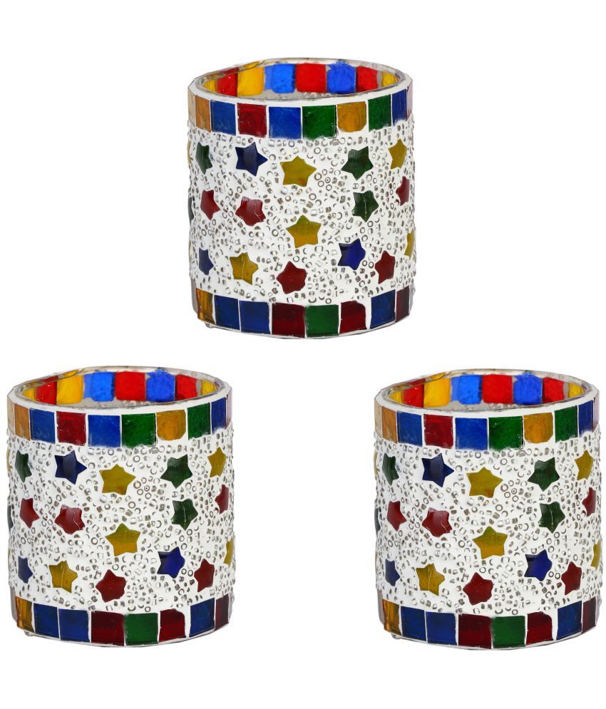     			Somil Multicolour Table Top Glass Tea Light Holder - Pack of 3