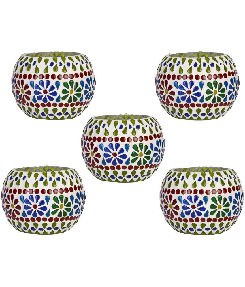     			Somil Multicolour Table Top Glass Tea Light Holder - Pack of 5
