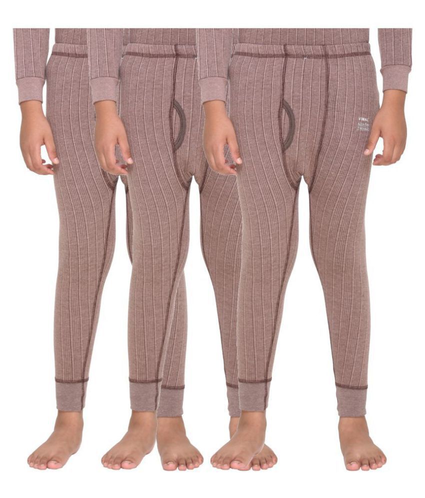     			Vimal Jonney Brown Cotton Blended Thermal Lower - Pack of 3