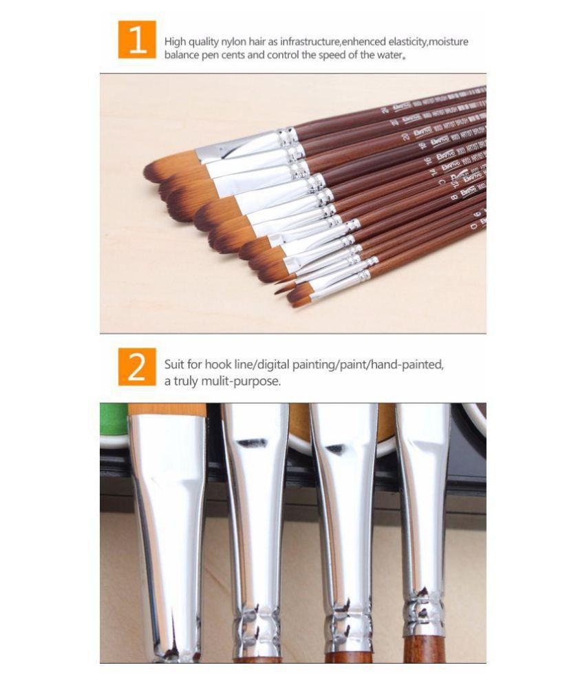 Bianyo Long Handle Synthetic Flat Paint Brush Set Of 13