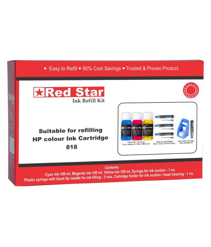 RED STAR INK REFILL KIT for hp 818 color ink cartridge