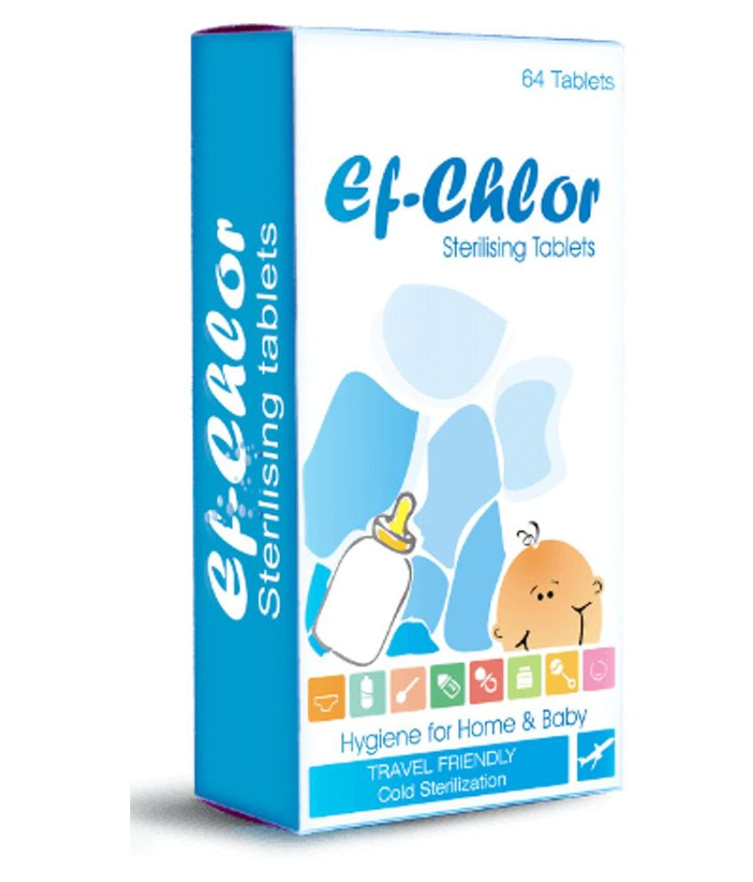 EfChlor Baby Bottle and Feeding Equipment Sterilising Tablets, 64 Tablets (32 Days Supply