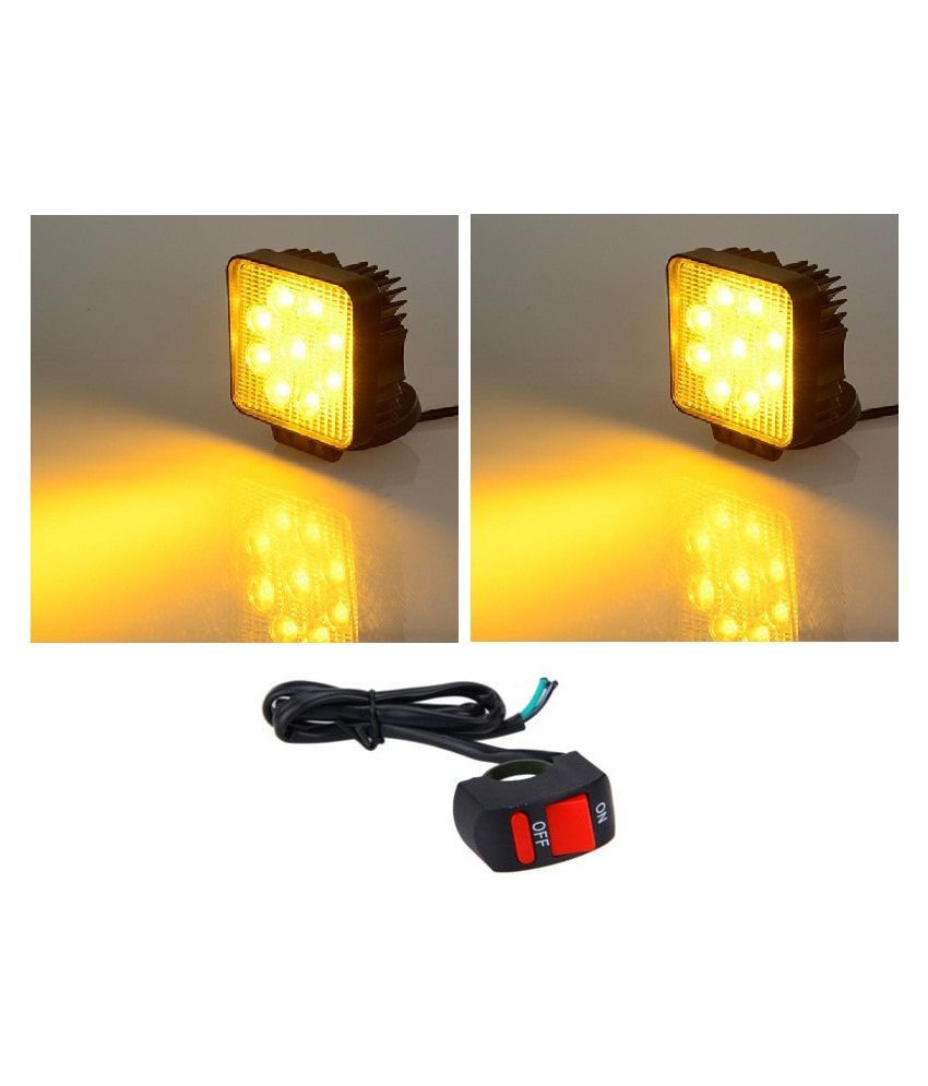 Bikers World Square 9 Led 27W Yellow Fog Lamp Aux Lights For Bajaj