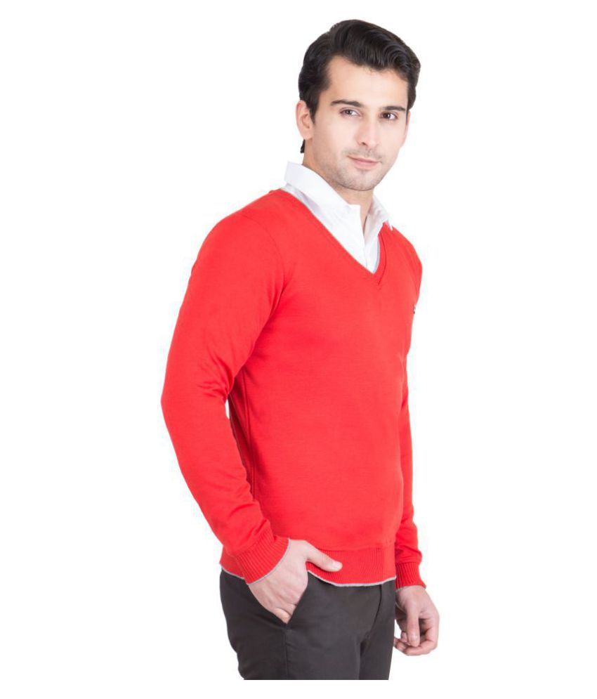 KRISTOF Red V Neck Sweater - Buy KRISTOF Red V Neck Sweater Online at ...